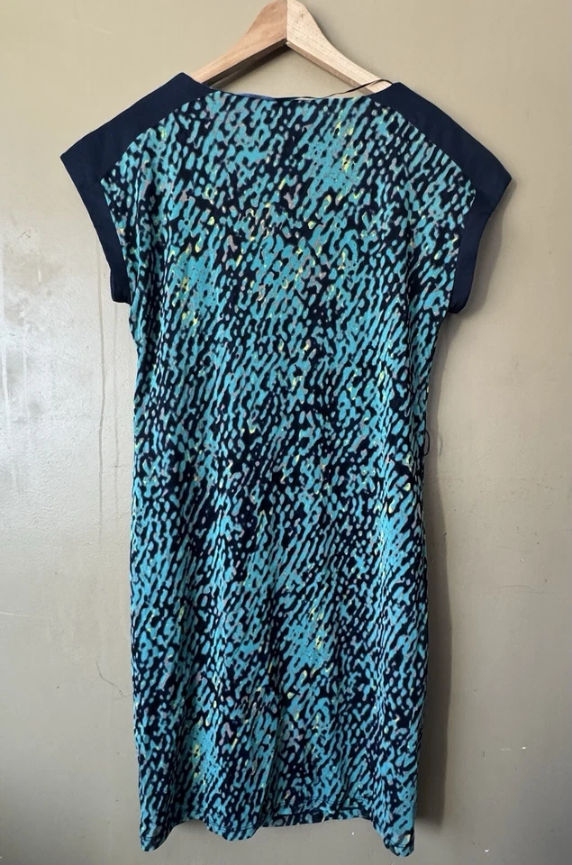 Vestido ESPRIT Vintage Años 90 Turquesa y Azul Marino Floral Para Mujer Talla Grande Manga Corta Foto 2 de 4
