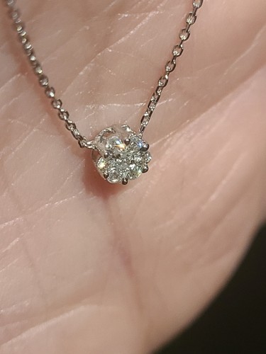 14k Gold Diamond Flower Necklace, 14k White Gold Diamond Cluster/solitair Neck. - Picture 21 of 22
