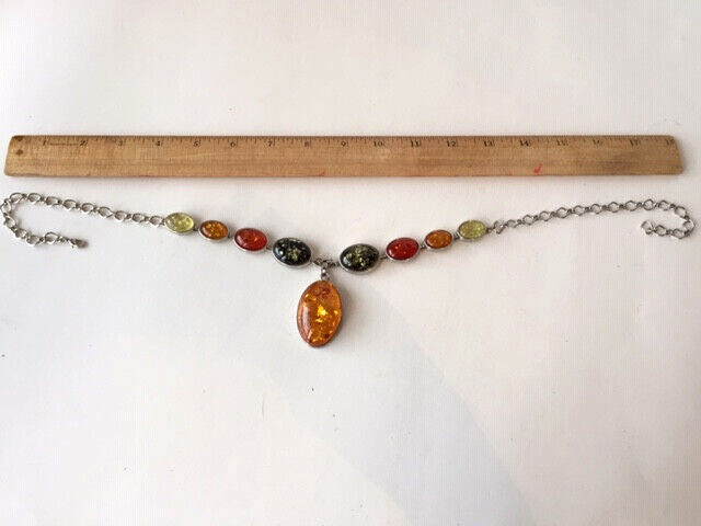 Beautiful Statement Silver Tone MultiColor Amber … - image 6