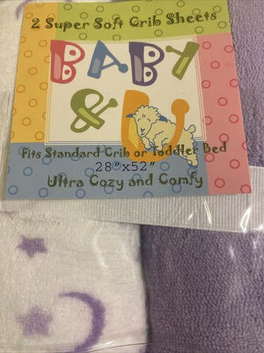 Baby &U 2 Super Soft Fitted Crib /Toddler Bed Sheets 28X52” Purple Moons Stars🤩 - Picture 4 of 7