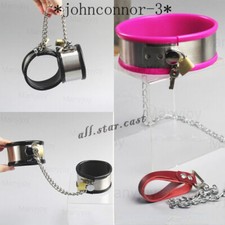 3 Pcs Set Stainless Steel Lockable Neck Collar Handcuffs Cuffs Slaver Shackles