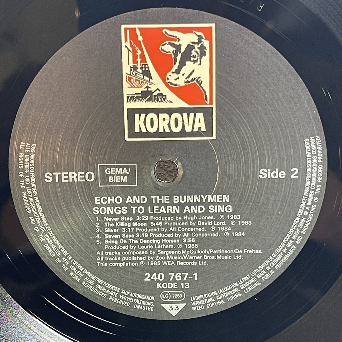 Echo & The Bunnymen – Songs To Learn & Sing/LP 1985 EU Korova KODE