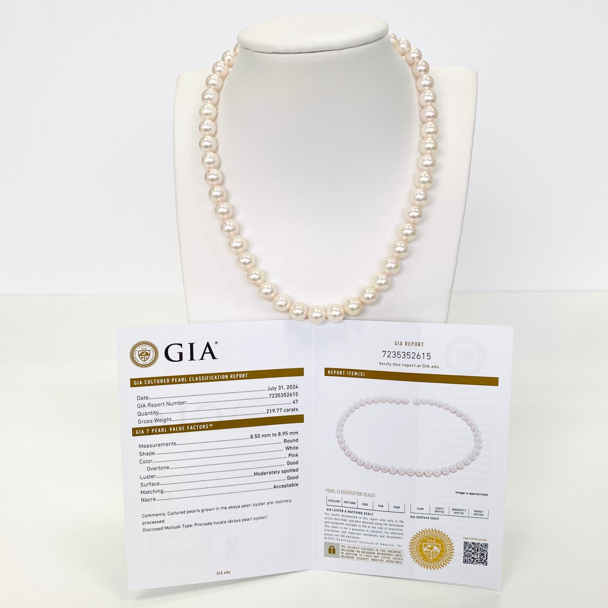 GIA-Certified Akoya Pearl Necklace Loose Strand 8.5mm to 9mm