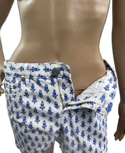 J Crew Women’s Size 2 Flat Front Thistle Print Denim Shorts Blue White - Picture 4 of 5