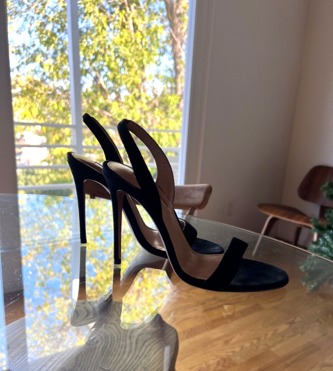 Aquazzura So Nude Sandal 105, black suede, size 35 with Aquazzura So Nude Sandal 105, black suede, size 35 with