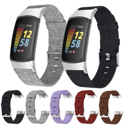 Woven Watch Strap Canvas Fabric Wirst Strap for Fitbit Charge 5 Band Replacement