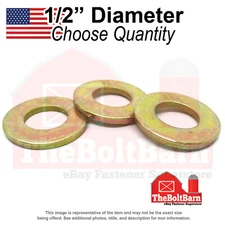 1/2" SAE Grade L-9 Flat Washers Zinc Yellow USA Made (Pick Quantity)