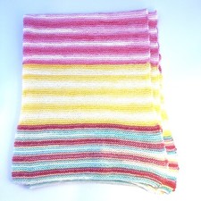 Vintage Knitted Baby Blanket, Bright Pastel Rainbow Stripes, Baby Gift