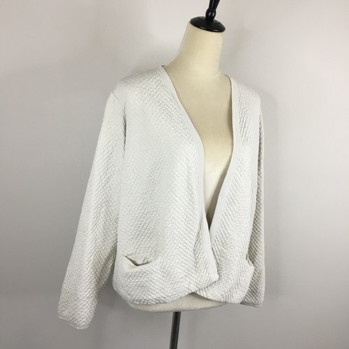EILEEN FISHER Womens sz Large Eggshell Textured Silk Organic Cotton Blend Jacket