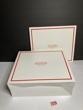2 Coach Gift Boxes White & Red Empty 12”x10”x4.5” Handbag Jacket Boxes NEW