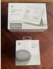 Google Home Hub plus two Home Minis