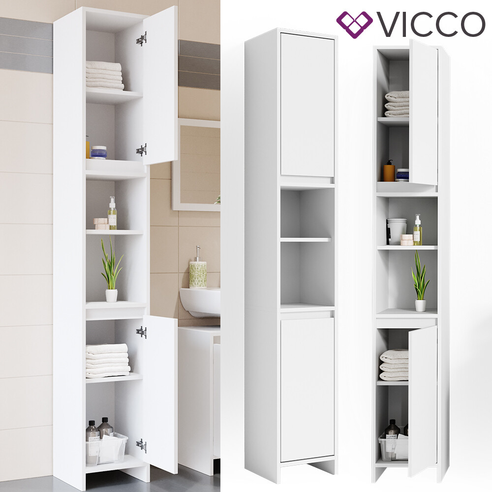 Meuble de salle de bain Vicco Emma blanc solution anti-désordre pour petits murs