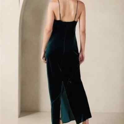 green emerald velvet dress BABARONI V-Neck Ruffled Bodice Max Velvet Dresses with Silt Peacock, Peacock / US0