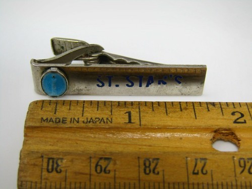 Vintage St. Stan's Krawattenklammer Bar blau Emaille Jungfrau Maria Wundertätige Medaille Metall - Bild 5 von 5