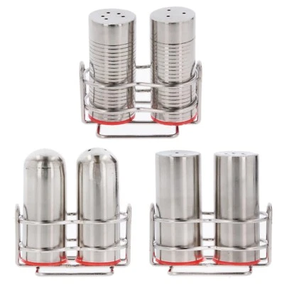 GK GLOBAL KITCHEN Salt and Pepper Shaker Pots Set Stainless Steel Cruet Dispenser Jar Holder Stand