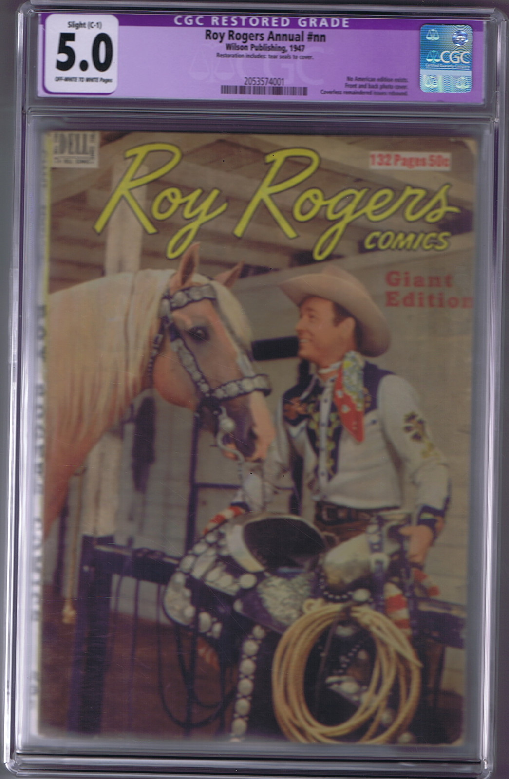 Roy Rogers Annual nn 1947 Wilson Pub. RARE GIANT CANADIAN EDITION,CGC 5.0 (SL-R)