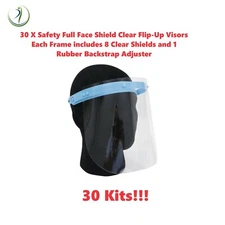 30 Protective Safety Face Shield Clear Flip-Up Visor Frame 8 Shields Mask Covers