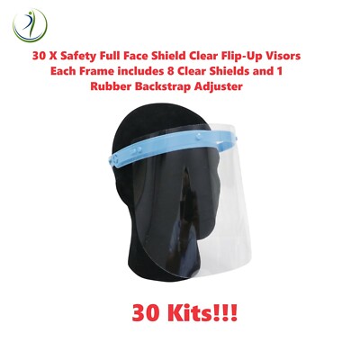 30 Protective Safety Face Shield Clear Flip-Up Visor Frame 8 Shields Mask Covers