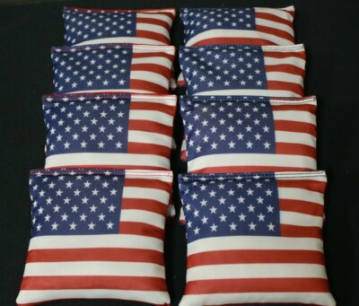 Custom USA  American Flag RED ,WHITE BLUE 8 ACA Regulation Cornhole Bean Bags 