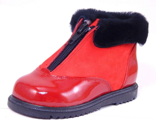 DE OSU - Spain -Baby Girls Red Patent Leather Shearling Zipper Boots -Size 4-6.5 - Picture 1 of 5