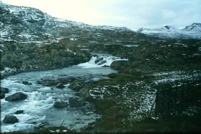 c1970's 35mm Slide, Norwegian Mountain Stream, Rocky Landscape snow Water
