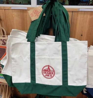 Trader Joe s Canvas Large Green Shopping Bag Limited Tote New W/Tags Trendy | US