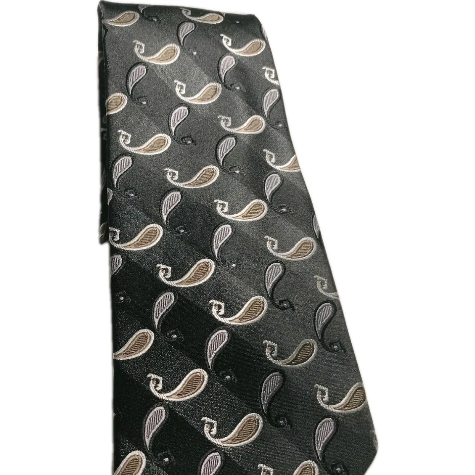 Corbata de cachemira negra de diseñador de seda para hombre Paul Dione hecha en China extra larga Foto 2 de 4