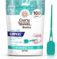 GuruNanda Interdental Picks Pack of 100 , Super Soft Flexible Rubber Bristle