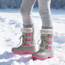 Boys Girls Winter Snow Boots Fur Lined Mid Calf Boots Zip Non-slip Ski Boots