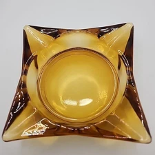 Amber Ashtray Square Heavy Glass for Cigar Cigarettes 6" 4 slots Vintage