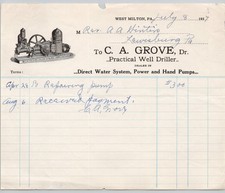 1937 C A Grove Practical Well Drillers Direct Water Systems West Milton PA 7"H