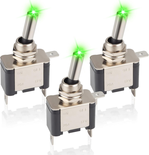3 PCS LED Lighted Rocker Toggle Switch, 12V SPST 3 Pin 2 Position ON ...