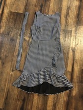 Calvin Klein Black White Checkered Dress Stretch Ruffle Size 4 W/Belt