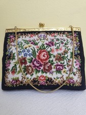 Vintage 1950's Petit Point Floral purse,needlepoint bag,evening bag ,Gold chain