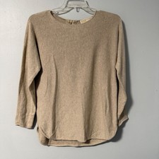 Michael Kors Women's Tan Knit Sweater Gold Back Zip Boat Neck Beige Medium