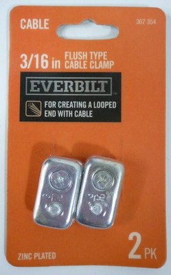 Everbilt 2 Pack Zinc Wire Rope Flush Type Cable Clamp Plated 3/16 Inch