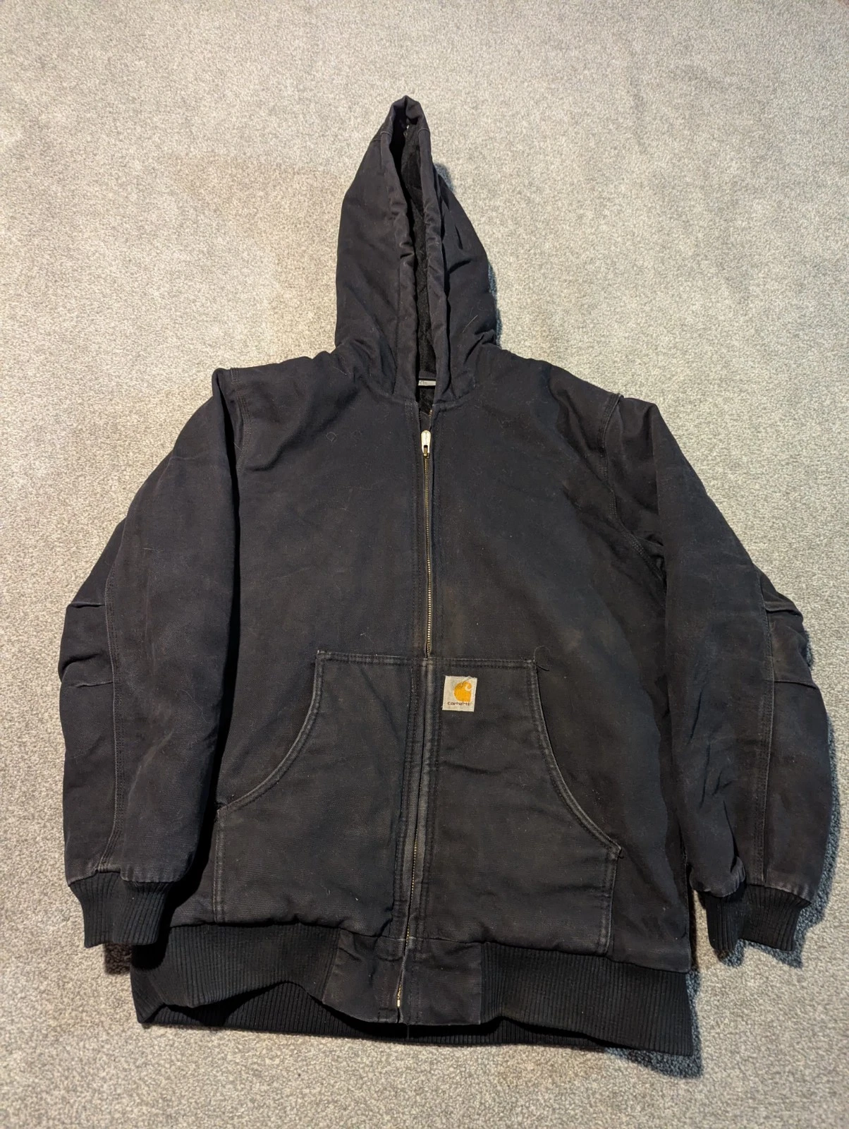 Carhartt Jacket Youth XL Black Hooded Quilted Canvas Coat