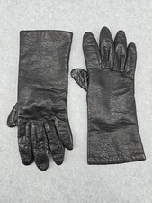 Vintage Womens Size L Black Leather Acrylic Lined 10" Long Gloves