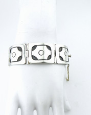 Taxco Mexico Sterling Silver Modernist Panel Bracelet Eagle 3 AL Antonio Lopez