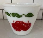 VINTAGE HAZEL ATLAS MILK GLASS RED APPLES GREEN LEAVES MIXING BOWL 1950S