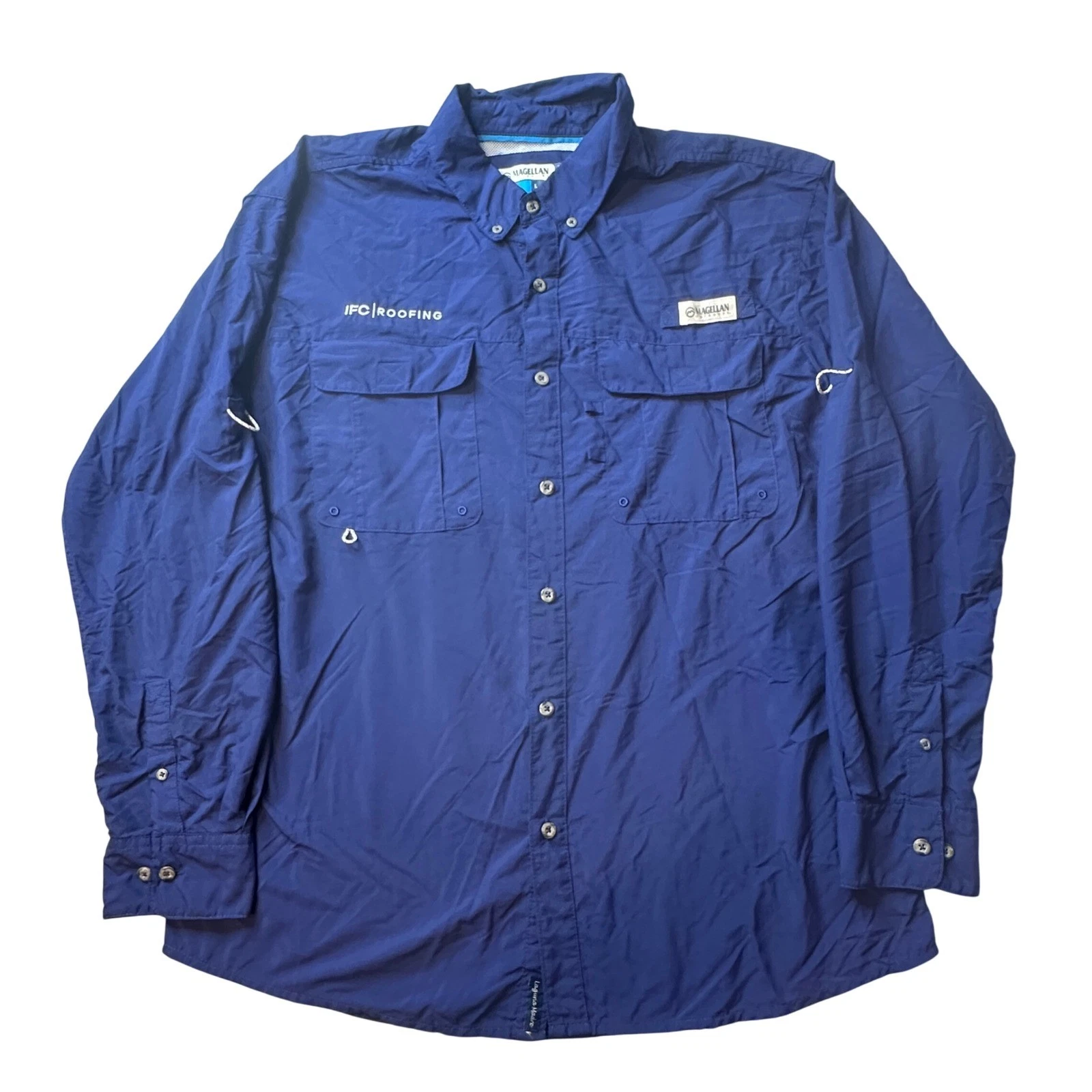 Magellan Fishing Shirt Mens Large Blue Laguna Madre Long Sleeve Button Down
