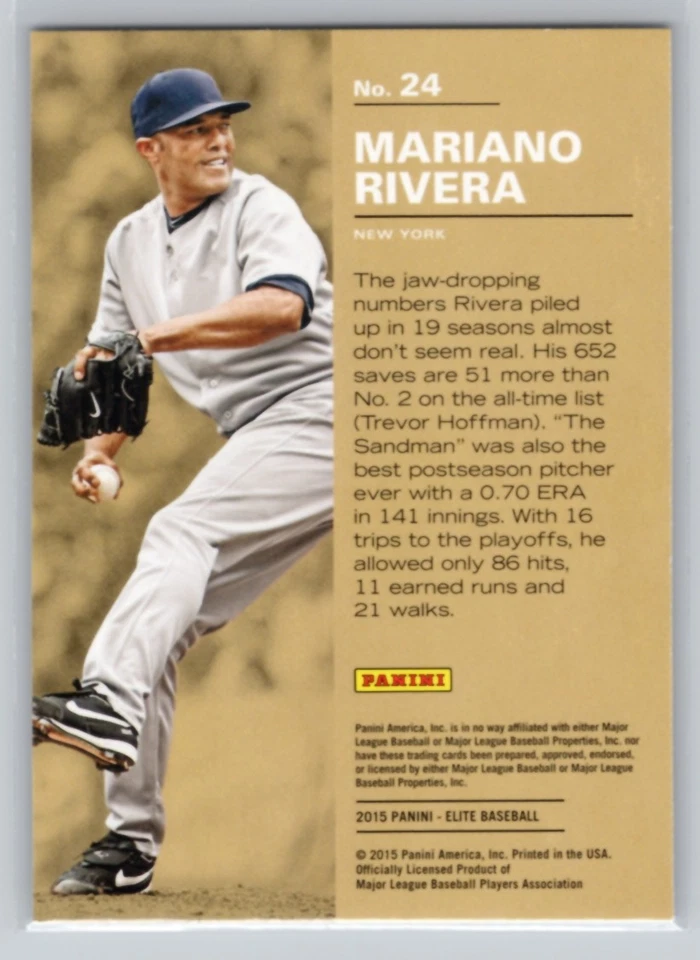2015 PANINI ELITE #24 MARIANO RIVERA GOLD STARS NEW YORK YANKEES - Image 2 of 2