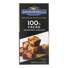 Ghirardelli Premium 100 Cacao Unsweetened Chocolate Baking Bar 4 oz Pack of 12