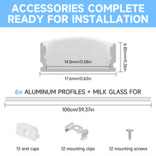 6-60X LED Aluminium Channel Profile 3.3ft Extrusion Diffuser Strip Lights Cover