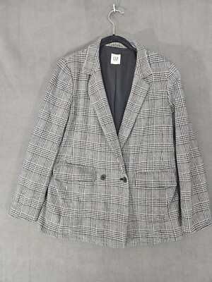 Gap Womens 12 Classic Girlfriend Grid Blazer Glen Plaid Double Breast  Oversized