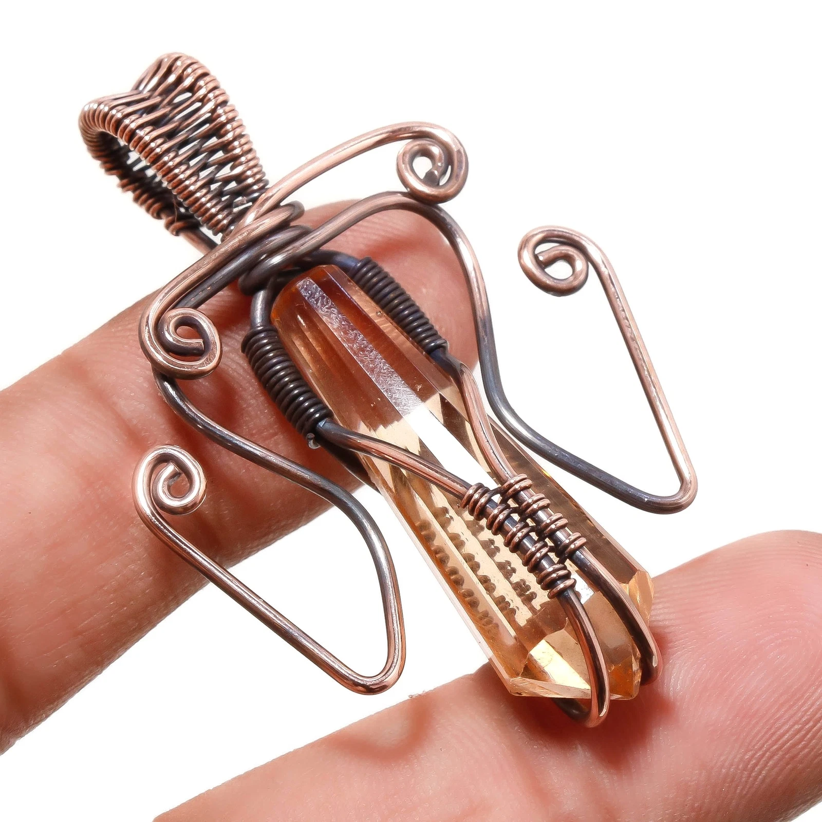 VETEMENTS Ciondolo pietra preziosa morganite fatto a mano antico filo avvolgente rame gioielli 2 1" T777