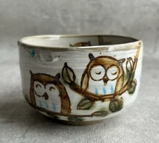 Mino ware Pottery Tea Cup Japanese Matcha Tea Bowl Chawan Lucky Owl Fukuro Japan