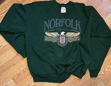 Vintage Hanes Sweatshirt Norfolk Virginia Green XL USA Made In America 90s