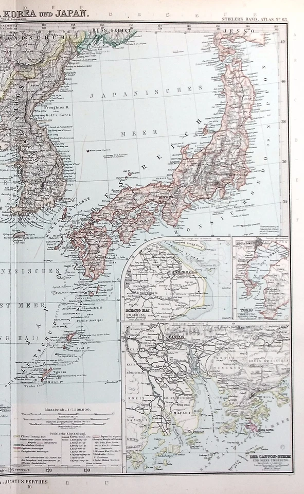 CHINA, COREA, JAPÓN, mapa antiguo original, Stieler, 1891 Foto 4 de 4