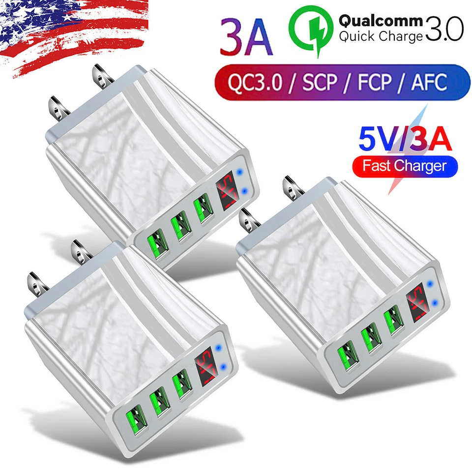 PACK 3 puertos 3.1A cargador rápido de pared rápido LED QC 3.0 3-USB Hub adaptador de corriente EE. UU. Foto 2 de 4